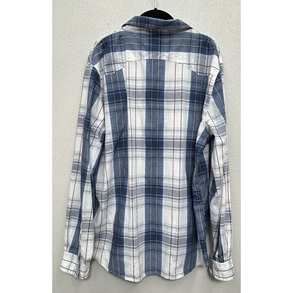 Levi's Western Shirt Mens XXL 2XL Modern Fit Blue White Plaid Pearl Snap - Picture 2 of 5